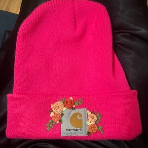 Carhartt Bright Pink Beanie with Floral Design